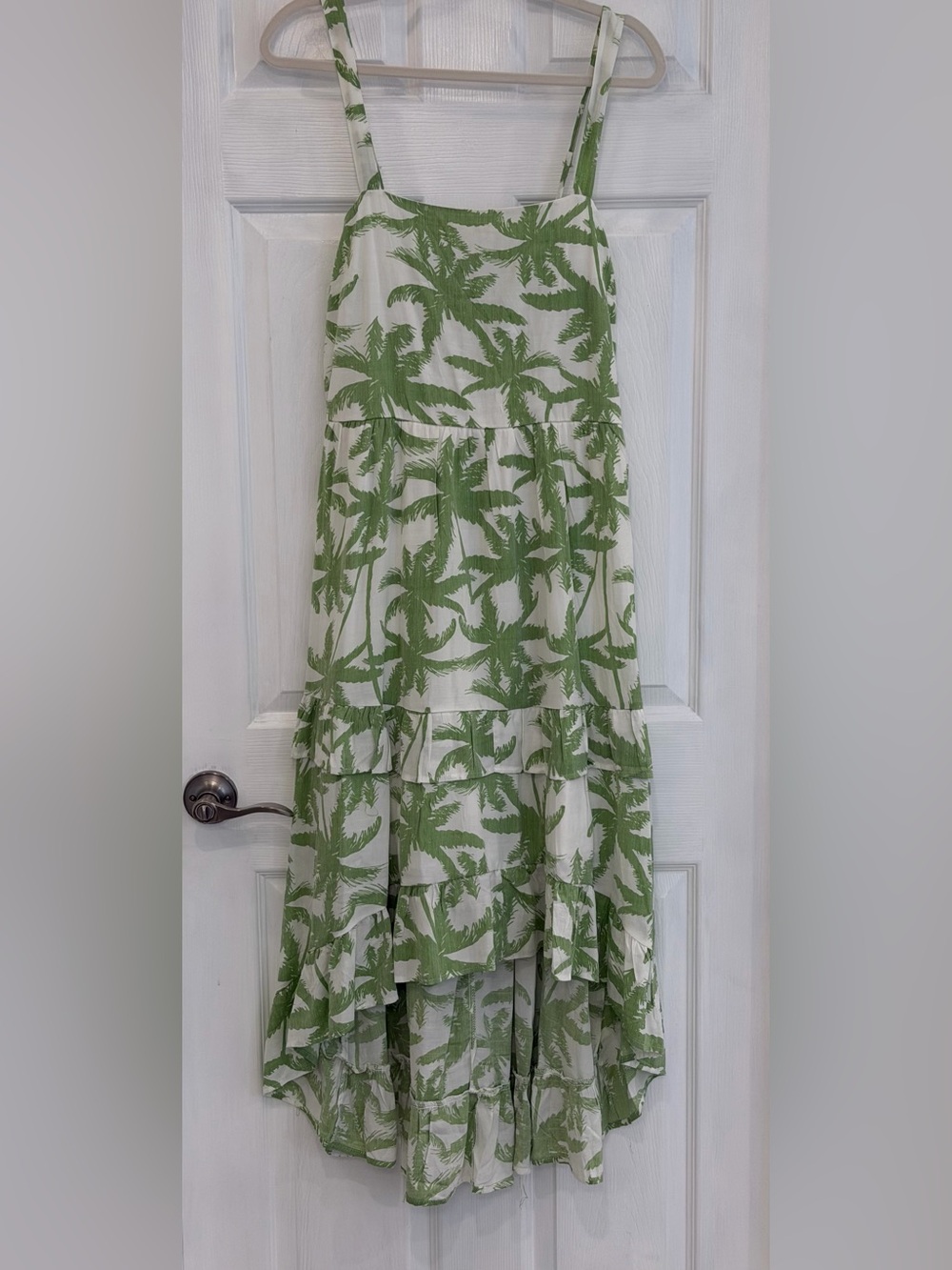 Trixxi Green Palm-Print High-Low Tiered Maxi Skirt